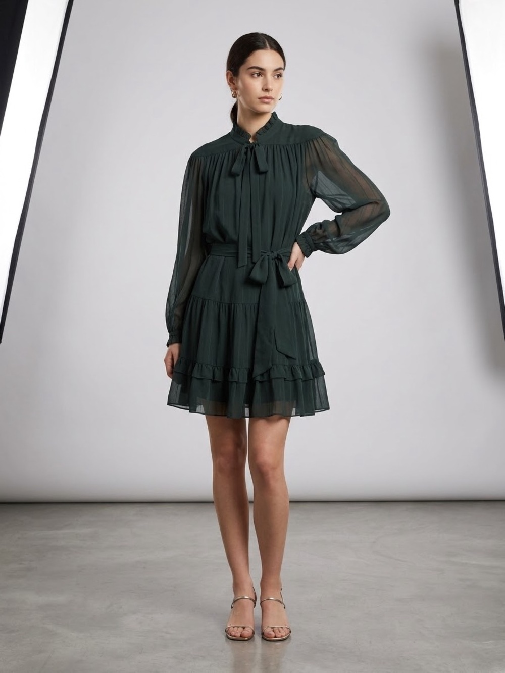 NWT Dorothee Schumacher Sheer 100% Silk Shirt Dress Ruffle Size 10